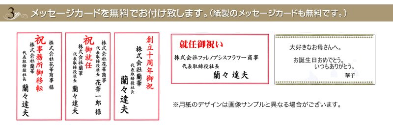 胡蝶蘭にはメッセージカードを無料で付けられます